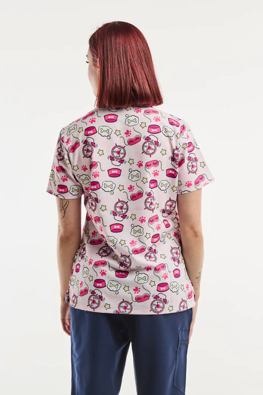 Tunique Médicale Stretch 4 Voies - Femme - Bonheur Rose, tuniques médicales imprimées