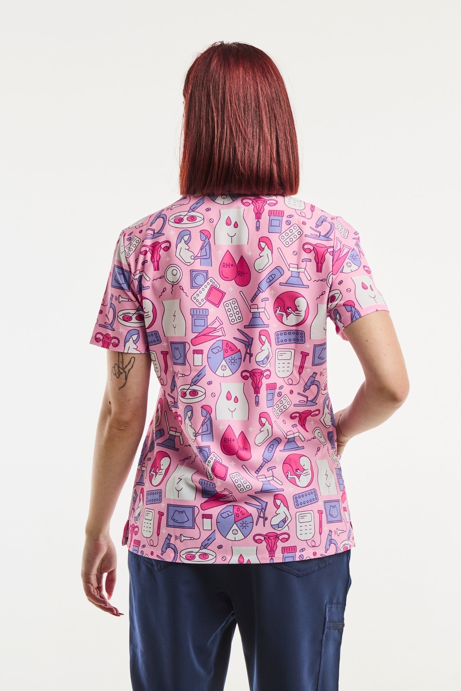 Tunique Médicale Stretch 4 Voies Femme Rose imprimé motifs gynécologue tuniques médicales imprimées