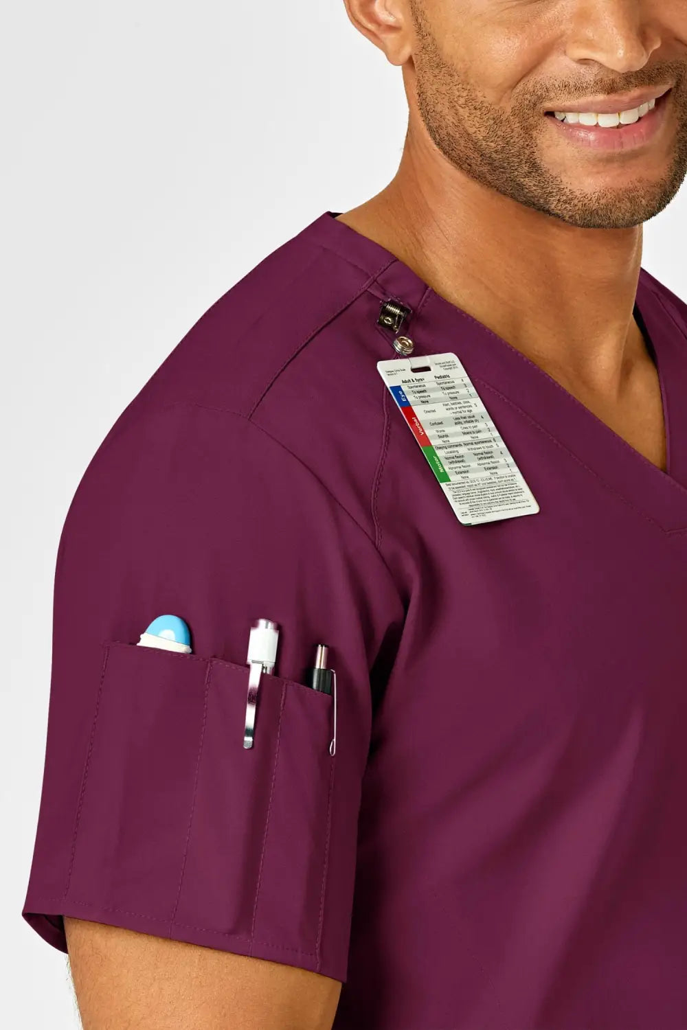 Tunique médicale W123 Bordeaux Homme avec stylos et badge dans la poche