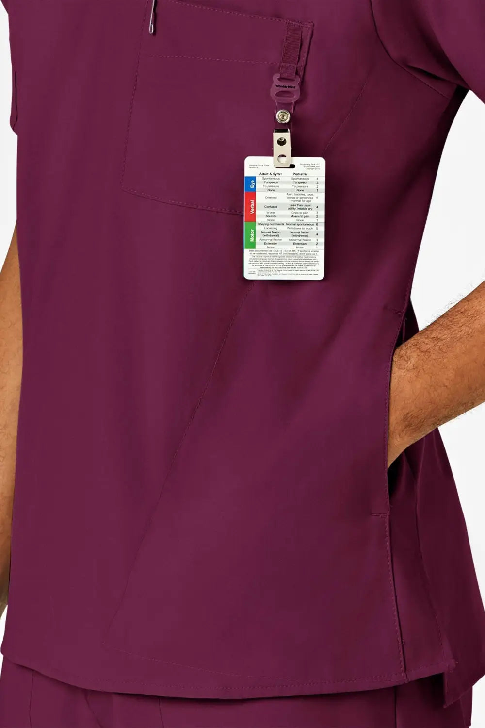 Support de badge ID avec clip sur une tunique médicale W123 Bordeaux Homme
