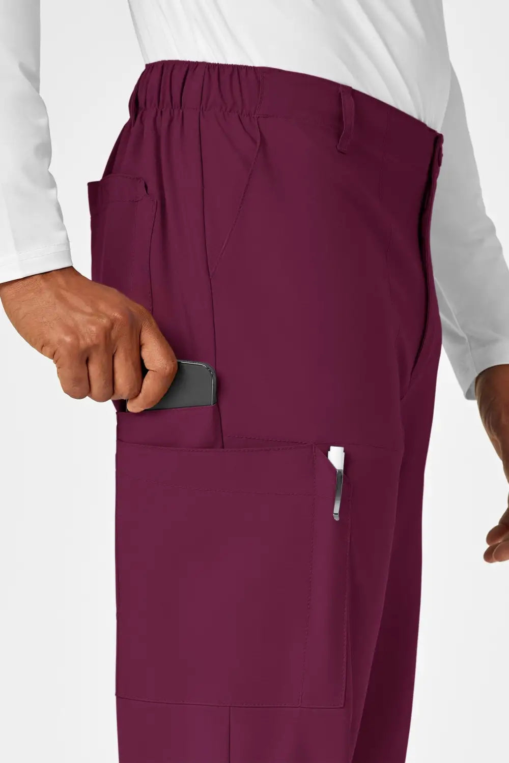 Pantalon de bloc homme bordeaux en microfibre élastique avec poches latérales