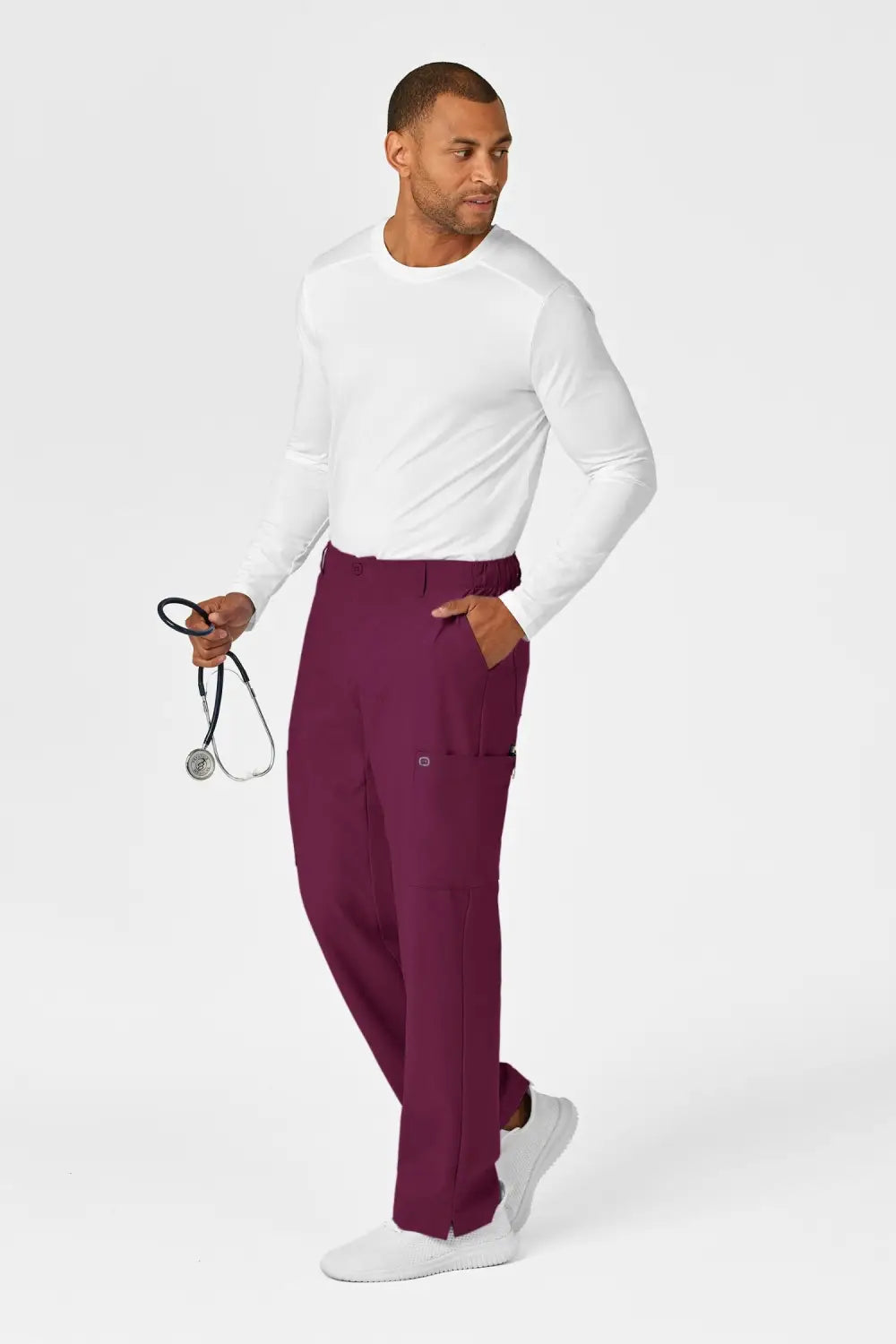 Pantalon de bloc homme bordeaux en microfibre élastique avec chemise blanche