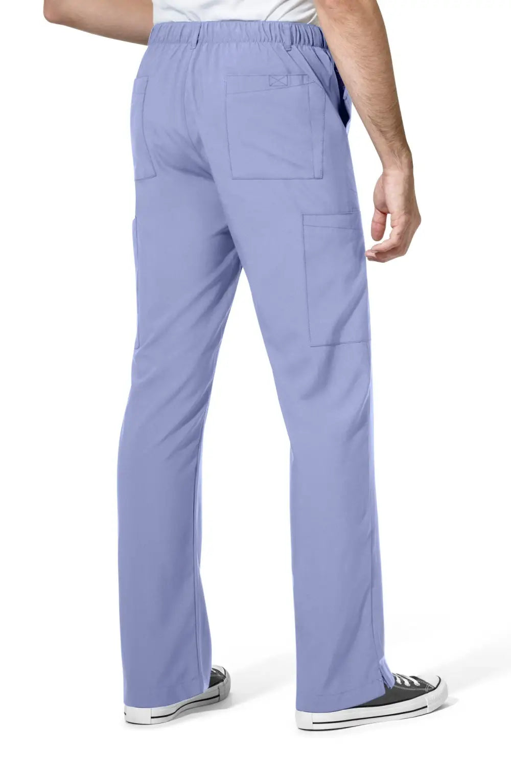 Pantalon de tenue médicale bleu ciel avec taille élastique et poches latérales