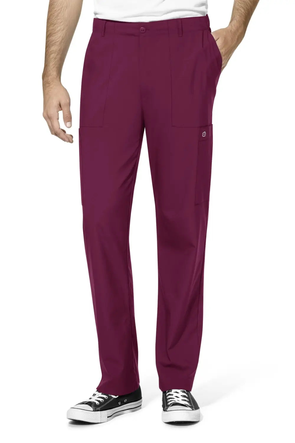 Pantalons de tenue médicale Bordeaux pour hommes avec poches latérales et jambes droites